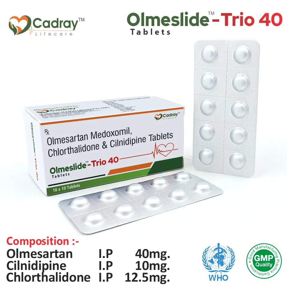 Cilnidipine 10mg Olmesartan 40mg Chlorthalidone 12.5mg tablet best price for PCD pharma franchise